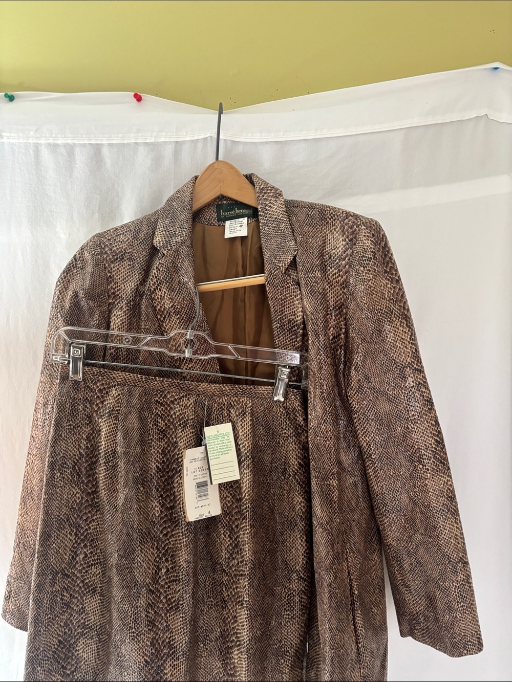 Harve Benard Brown Snakeskin-Print Blazer and Skirt Set. Vintage Mid 1990s. NWTs
